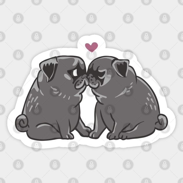 Black Pug Kisses Sticker by huebucket